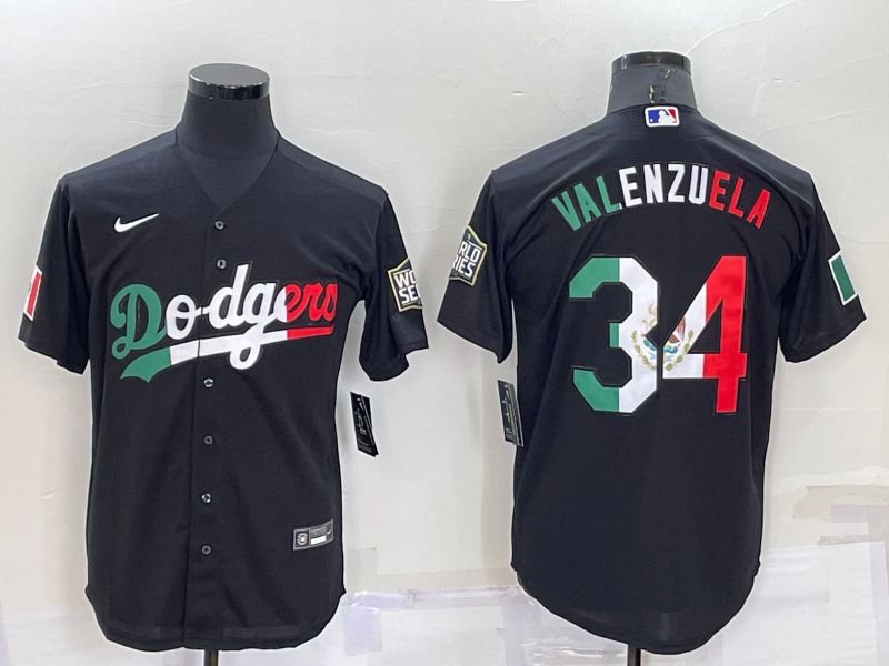 Men Los Angeles Dodgers #34 Valenzuela Black Nike 2022 MLB Jersey2